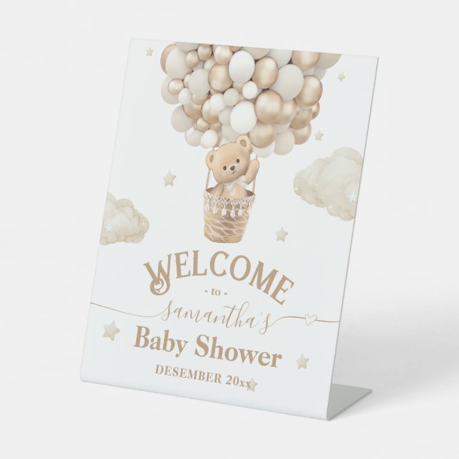 Signe De Table Teddy Bear Balloon Bearly Wait Baby shower bienven (Recto)