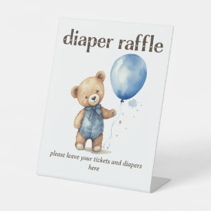 Signe De Table Teddy Bear Boy Baby shower Déchets Raffle