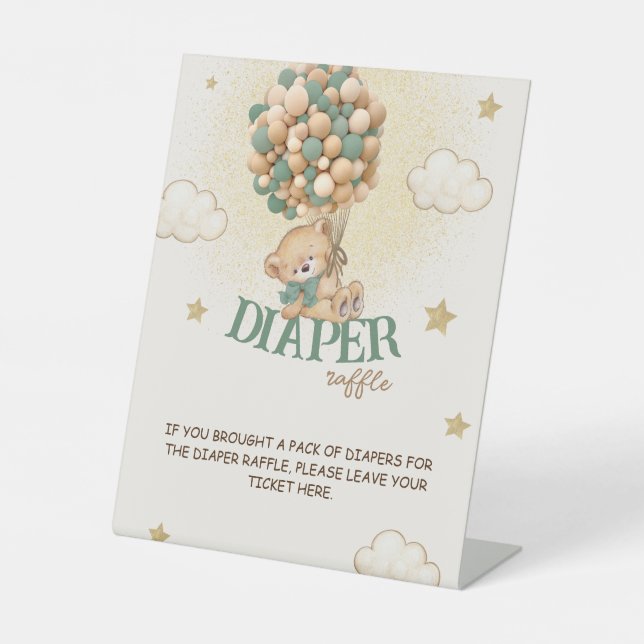 Signe De Table Teddy Bear Green Brown Diaper Raffle Jeu (Recto)
