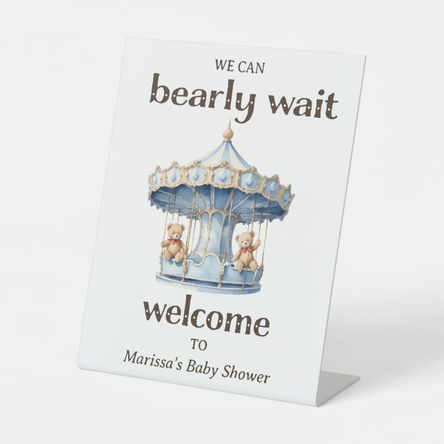 Signe De Table Teddy Bear Twin Boy Baby shower Bienvenue (Recto)