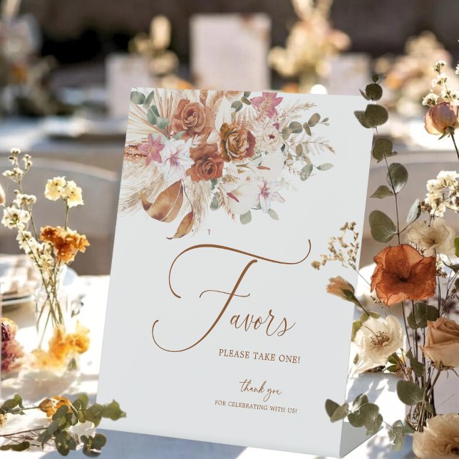 Signe De Table Terracotta Boho Pampas Floral Wedding Favor Sign (Créateur téléchargé)