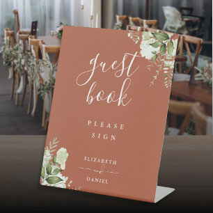 Signe De Table Terracotta Élégante végétation florale Livre d'hôt