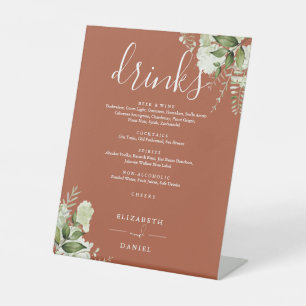 Signe De Table Terracotta Floral Greenery Mariage Boissons Menu
