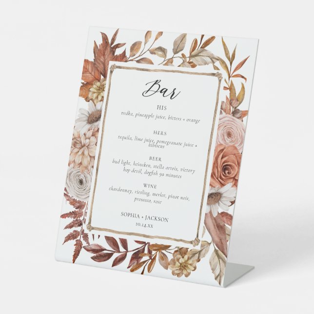 Signe De Table Terracotta Floral Mariage Bar Signature Boisson (Recto)