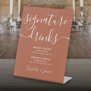 Signe De Table Terracotta Moderne Script Mariage Signature Boisso