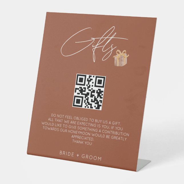 Signe De Table Terracotta QR don registre honeymoon fonds mariage (Recto)