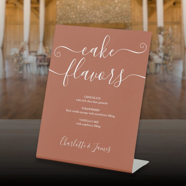 Signe De Table Terracotta Signature Script Saveurs de gâteaux (Terracotta Signature Script Cake Flavors Pedestal Sign)