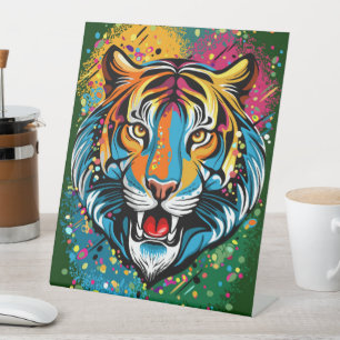 Signe De Table Tête de tigre couleurs arc-en-ciel peinture taches