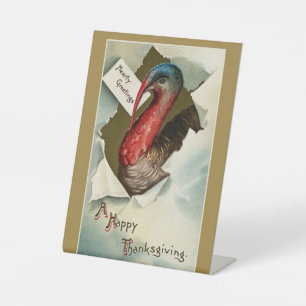 Signe De Table  Thanksgiving turkey vintage art drawing