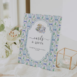 Signe De Table Thé dansant Coquette aux fleurs bleues Cartes &