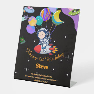 Signe De Table Thème de fête d'anniversaire dans l'espace