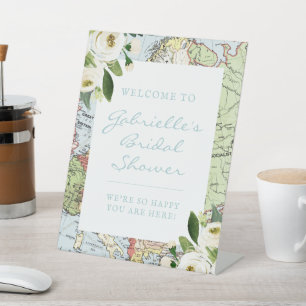 Signe De Table Thème Voyage Floral Carte Fête des mariées Bienven