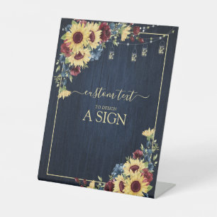 Signe De Table Tournesol Marine Bois bleu Floral Texte personnali