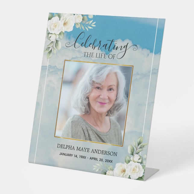 Signe De Table Traditional White Blue Floral Celebration of Life (Recto)