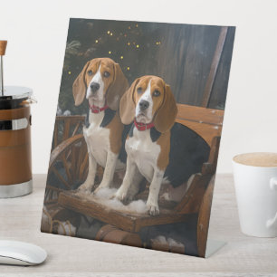 Signe De Table Traîneau de Noël Décoratif Beagle Neigeux