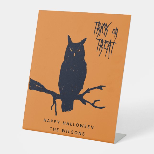 Signe De Table Trick or Treat - Chouette effrayante - Halloween o (Recto)