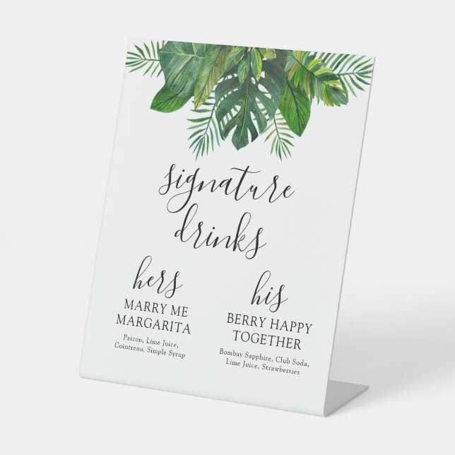 Signe De Table Tropical Leaves Signature Drink Sign (Recto)