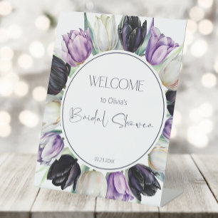 Signe De Table Tulipes noires et blanches Douche nuptiale Bienven