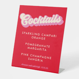 Signe De Table Typographie Gras Cocktails de Mariage Rose Rouge G