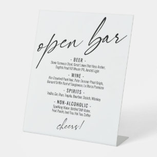 Signe De Table Typographie manuscrite contemporaine Menu Open Bar