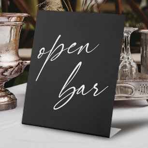 Signe De Table Typographie Manuscrite Contemporaine Open Bar Noir