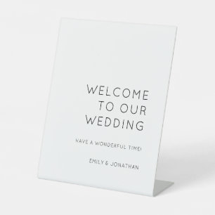 Signe De Table Typographie simple Noir Blanc Bienvenue au Mariage
