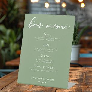 Signe De Table Typographie vert sauge Mariage printanier Menu Bar