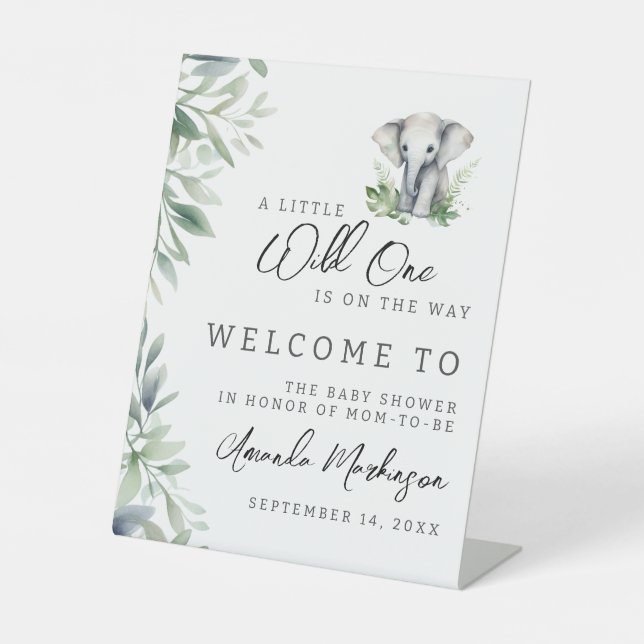 Signe De Table Un Baby shower Un Éléphant Un Peu Sauvage Bienvenu (Recto)