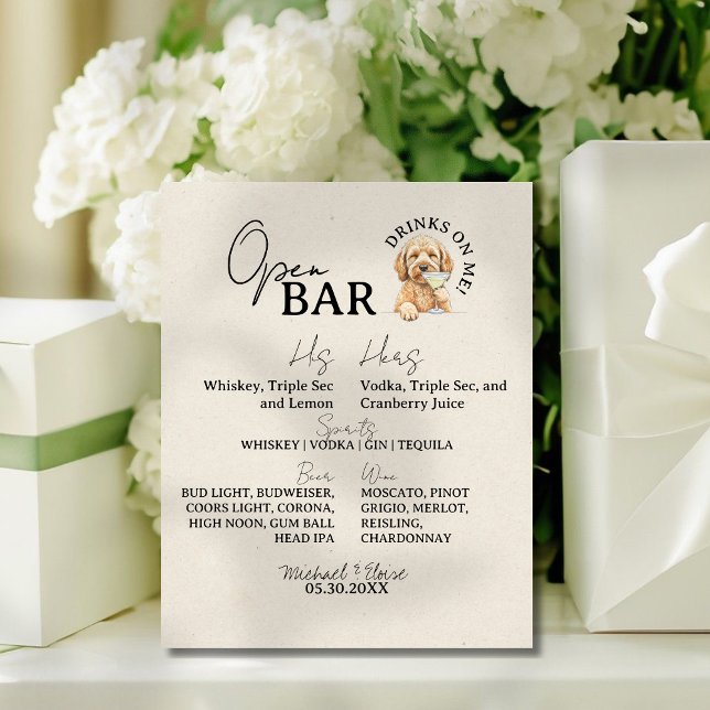 Signe De Table Un chien Mariage Couple Signature Boire Open Bar (Add this One Dog Wedding Couple Signature Drink Open Bar Pedestal Sign to your open bar!)