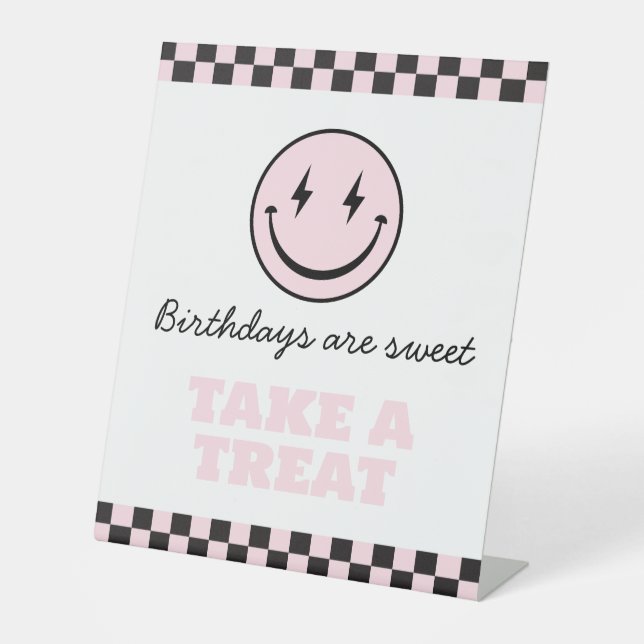 Signe De Table Un joyeux bébé rose sourire visage Prenez un soin (Recto)