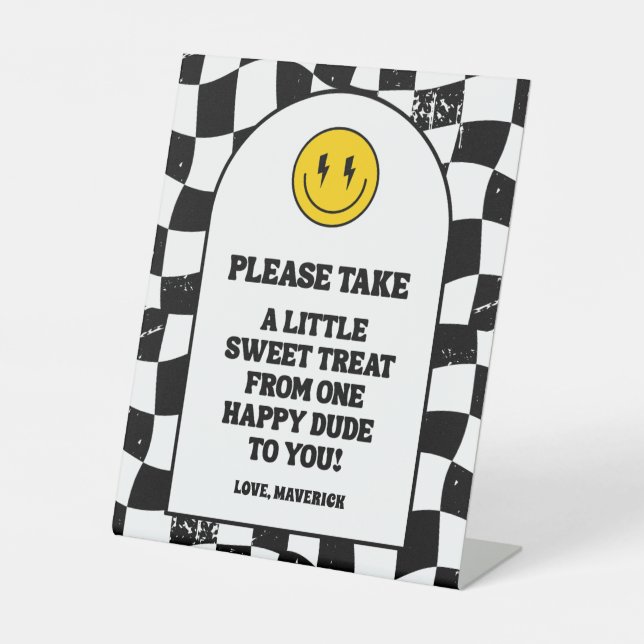 Signe De Table Un joyeux Dude Boy's Retro 1er anniversaire (Recto)