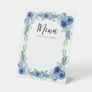 Signe De Table Un Petit Papillon Bleu Floral Rustique Poster menu