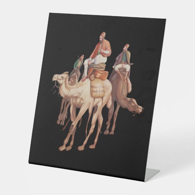 Signe De Table Une caravane de chameaux arabes voyageant la nuit (Recto)