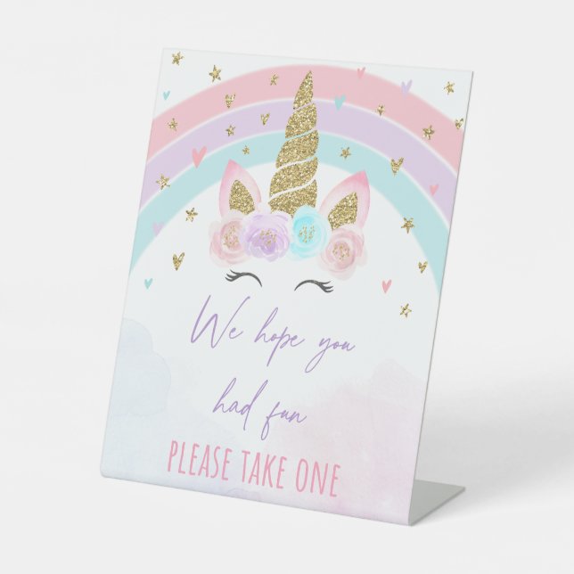 Signe De Table Unicorn Rainbow fête d'anniversaire Favoriser (Recto)