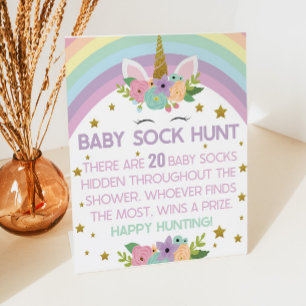 Signe De Table Unicorn Rainbows Baby Sock Chasse Baby shower Jeu