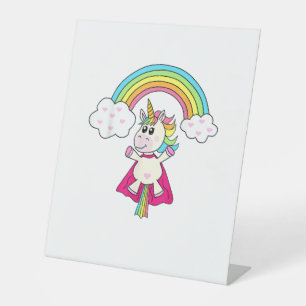 Signe De Table Unicorn Superhero vole vers l'arc-en-ciel T-Shirt