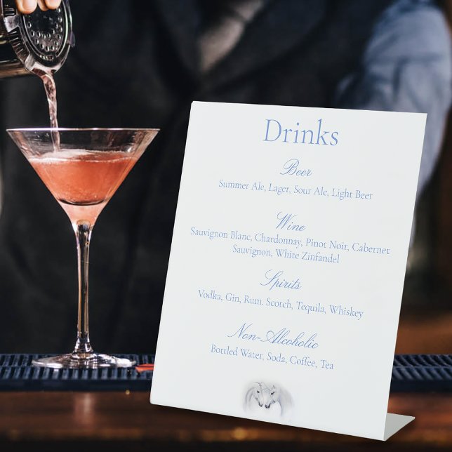 Signe De Table Unicornes blanches Love Couple Boissons Menu (Créateur téléchargé)