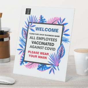 Signe De Table Vacciné Tous les employés Logo Accueil d'entrepris