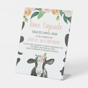 Signe De Table Vache sacrée floral rose capsule temporelle pour l