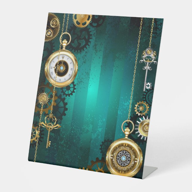 Signe De Table Veille bijoux Steampunk sur un Arrière - plan vert (Recto)