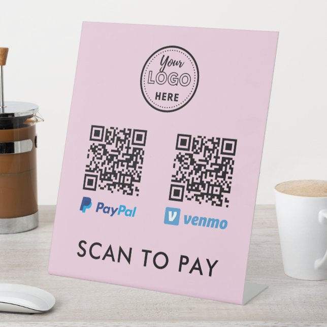Signe De Table Venmo Paypal QR Code Scan to Pay Logo rose (In SItu)