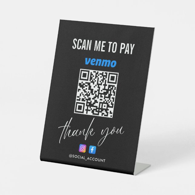 SIGNE DE TABLE VENMO QR CODE ANALYSE POUR PAYER MERCI NOIR (Recto)