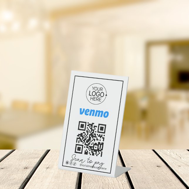 Signe De Table Venmo QR Code paiement Logo Script de paiement Méd (Venmo QR Code Payment Logo Script Social Media Pedestal Sign)