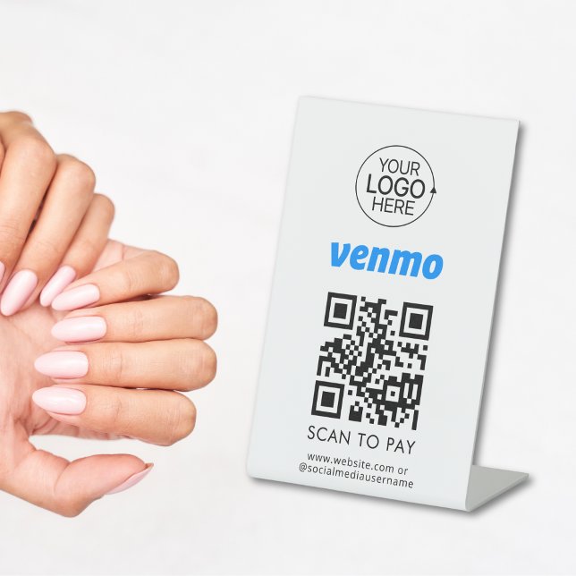 Signe De Table Venmo QR Code Paiement sans contact Ajouter un log (Venmo QR Code Contactless Payment Add Logo Pedestal Sign)