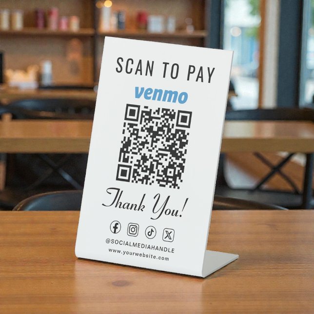 Signe De Table Venmo Scan to Pay Code QR Tabletop (Venmo Scan to Pay QR Code Tabletop Pedestal Sign)