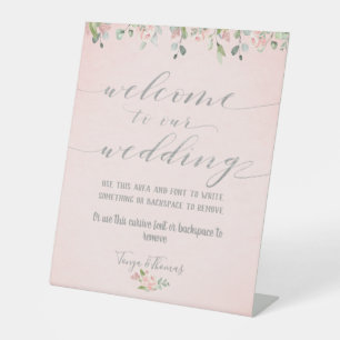 Signe De Table Verdure Blush & Silver Fancy Calligraphy Bienvenue