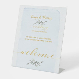 Signe De Table Verdure & Fancy Gold Font Calligraphy Bienvenue