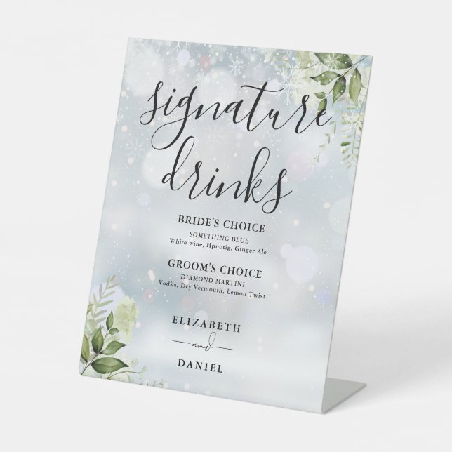 Signe De Table Verdure Mariage d'hiver Signature Boissons (Recto)