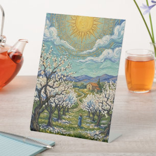Signe De Table Verger d'amandiers de style Van Gogh en fleurs au