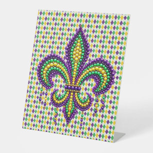 Signe De Table Vert jaune pourpre Mardi Gras fleur de lis